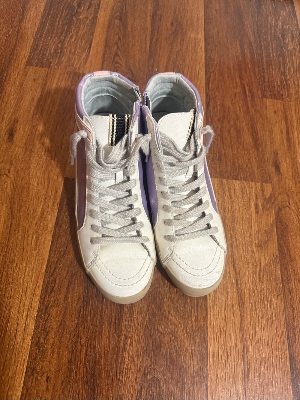 ShuShop White and Lavender High-Top Kids Sneakers
